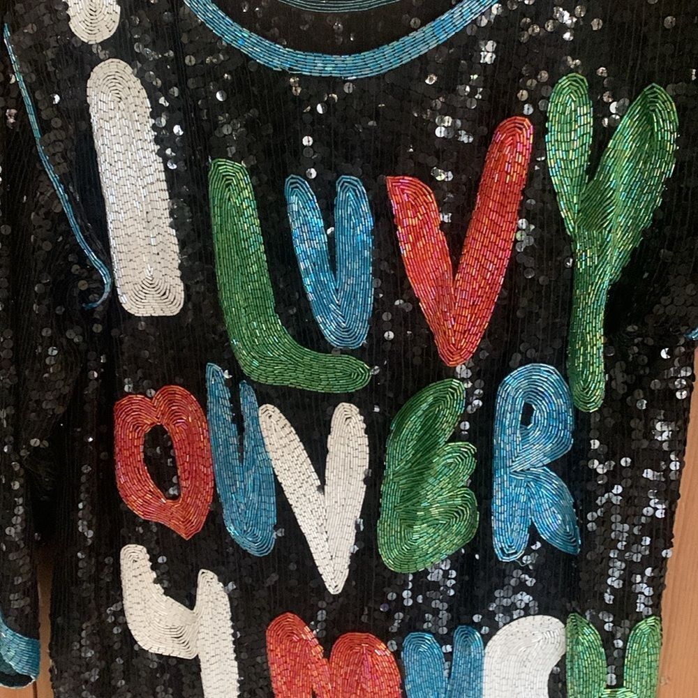 Vintage 80’s I ‘Love You Very Much’ sequined and beaded pullover blouse - Picture 3 of 10